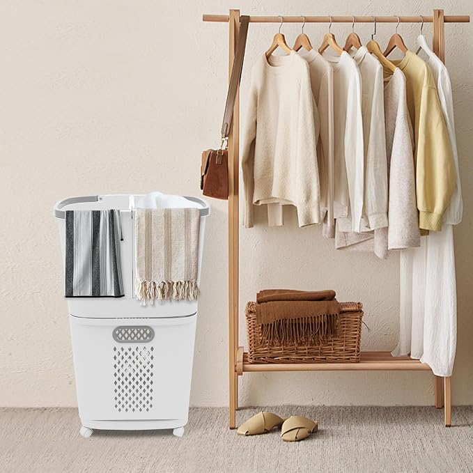 2-Tier Rolling Laundry Basket, Space-Saving Removable Clothes Hamper Organizer - Image 9