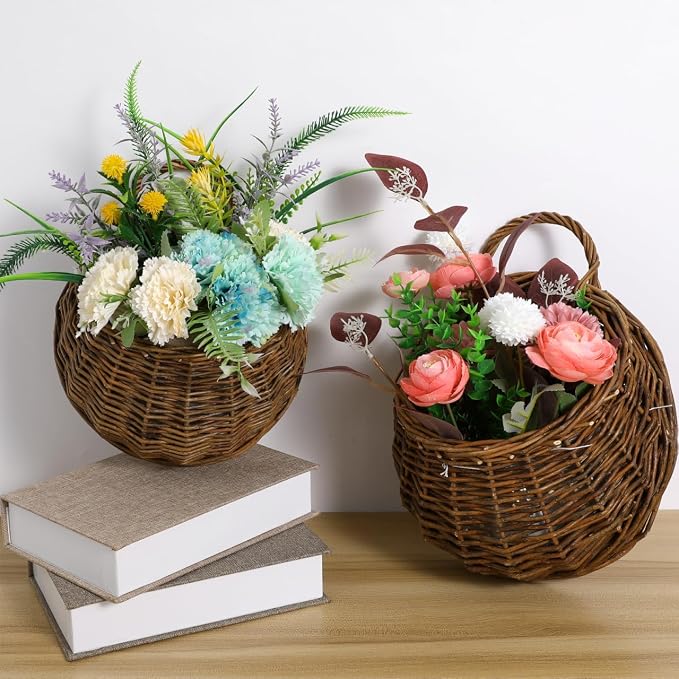 DOITOOL 2PCS Woven Hanging Wall Basket Rattan Wall Planter, Wicker Handmade - Image 2
