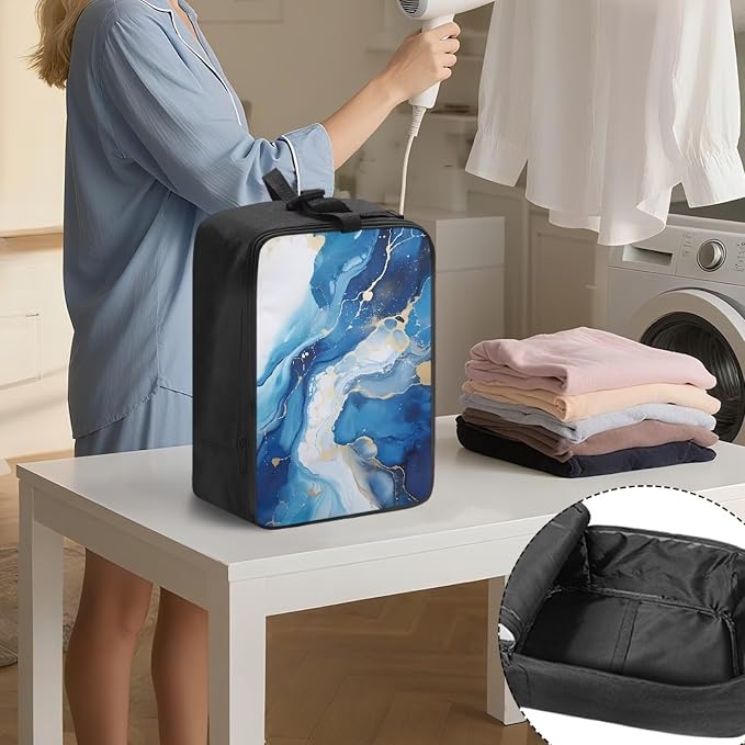 Universal Steamer Case Blue Marble Print Zippered Protective Pouch - Image 3