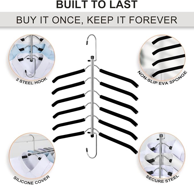 TOPIA HANGER Clothes Hanger Space Saving, 6 Tier Shirt Coat Hangers Space - Image 5