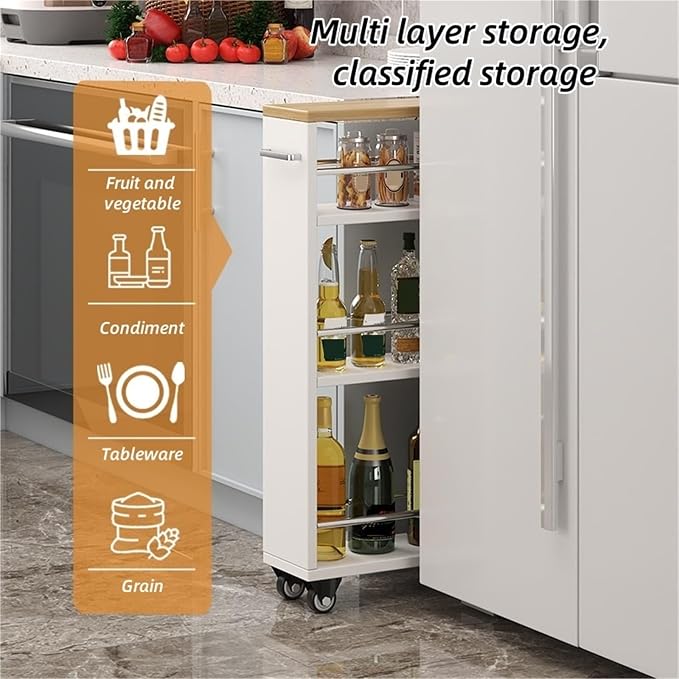 4 Tier Slim Rolling Storage Cart Narrow Rolling Utility Cart Kitchen Storage - Image 3