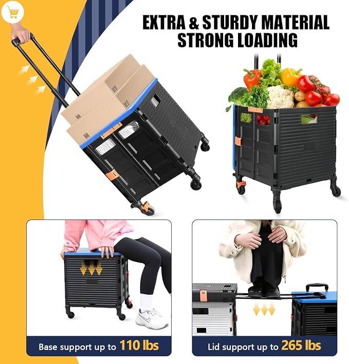 Foldable Utility Cart Folding Portable Rolling Crate Handcart Handcart Shopping - Image 6