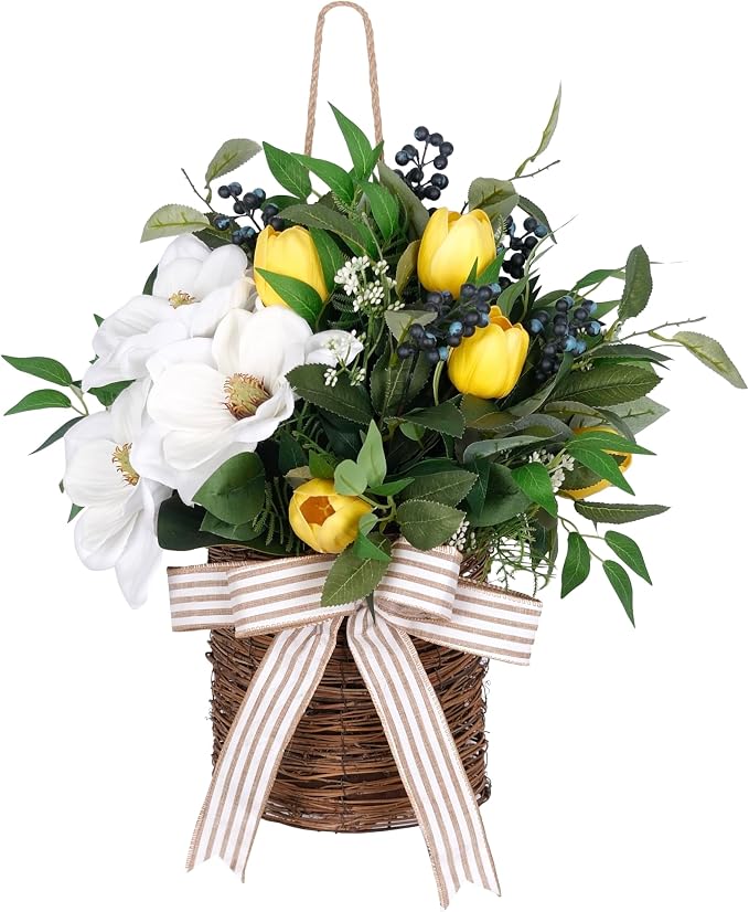 20" Spring Easter Floral Basket Wreath by FLOROAD