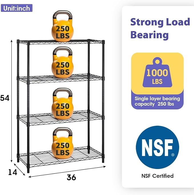 Meet perfect 4-Tier Heavy Duty Wire Shelving Unit, 1000 lbs Total Capacity - Image 3