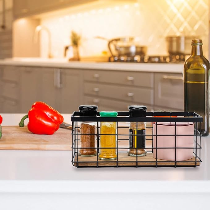 TIEYIPIN Farmhouse Decor Metal Wire Storage Baskets, Wood Base Containers - Image 3
