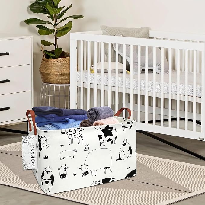 FANKANG Storage Basket, Nursery Hamper Canvas Laundry Basket Foldable - Image 4