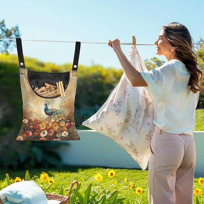 Clothes Pin Hanging Bag with Large Opening, Lightweight Hanging Laundry Bag - Image 2