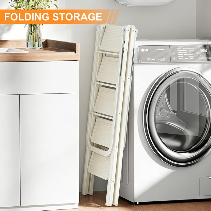 Floor Standing Clothes Drying Rack, 5 Step Folding Ladder, 3-in-1 Collapsible - Image 3