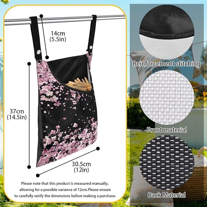 Cherry Blossom Clothesline Peg Organizer Storage Bags Dust-Proof Clothes Pin - Image 6