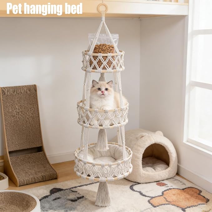 3 Tier Hanging Fruit Baskets for Kitchen, Macrame Plant Hanger Cotton Rope - Image 5