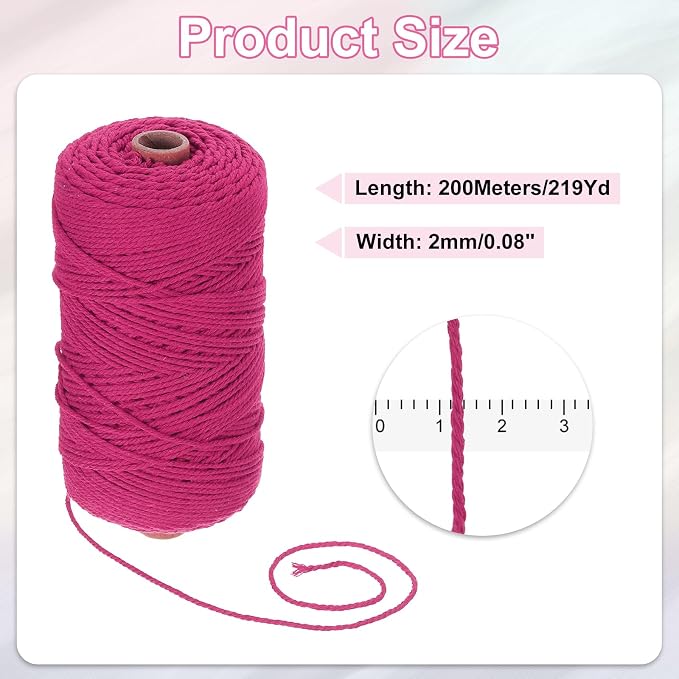 HARFINGTON Natural Macrame Cord 2mm x 220 Yards 3 Strand Twisted Cotton Macrame - Image 2