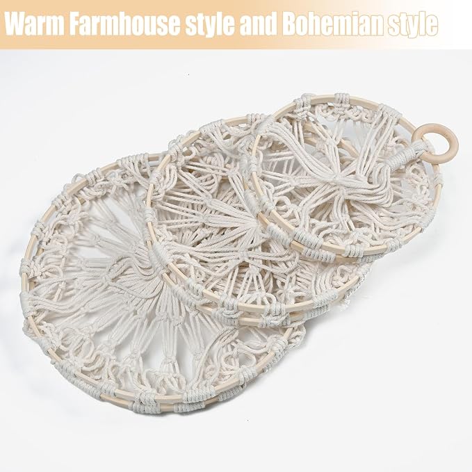 3 Tier Hanging Fruit Baskets for Kitchen, Macrame Plant Hanger Cotton Rope - Image 3