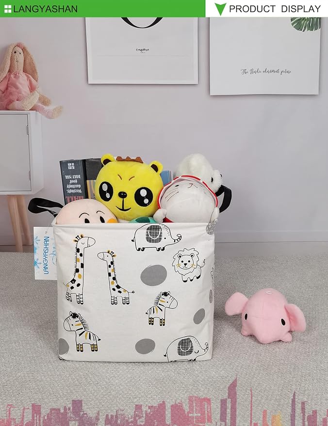 LANGYASHAN Square Storage Baskets Waterproof Canvas Children Laundry Nursery - Image 4