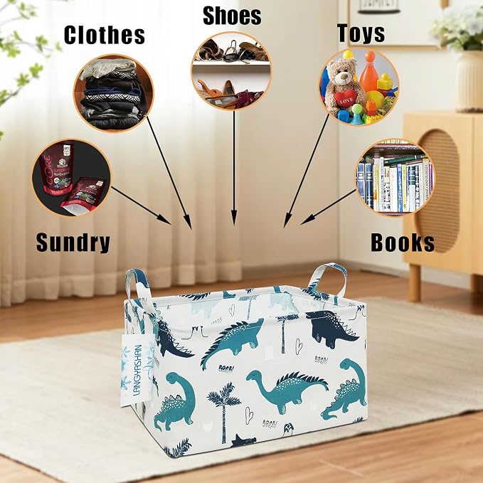 LANGYASHAN Rectangular Storage Bin Collapse Canvas Fabric Cartoon Storage Basket - Image 4