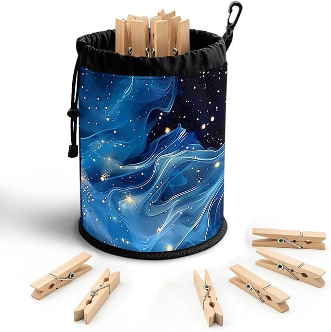 Clothespin Bag Holder Outside, Starry Sky Fluid Pattern Hanging Clothes Pin Bag by Unknown
