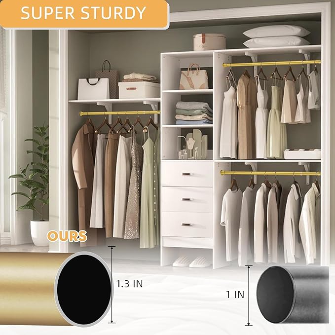 1.3 Inch Diameter Closet Rods for Hanging Clothes 17-100 Inch Adjustable - Image 2