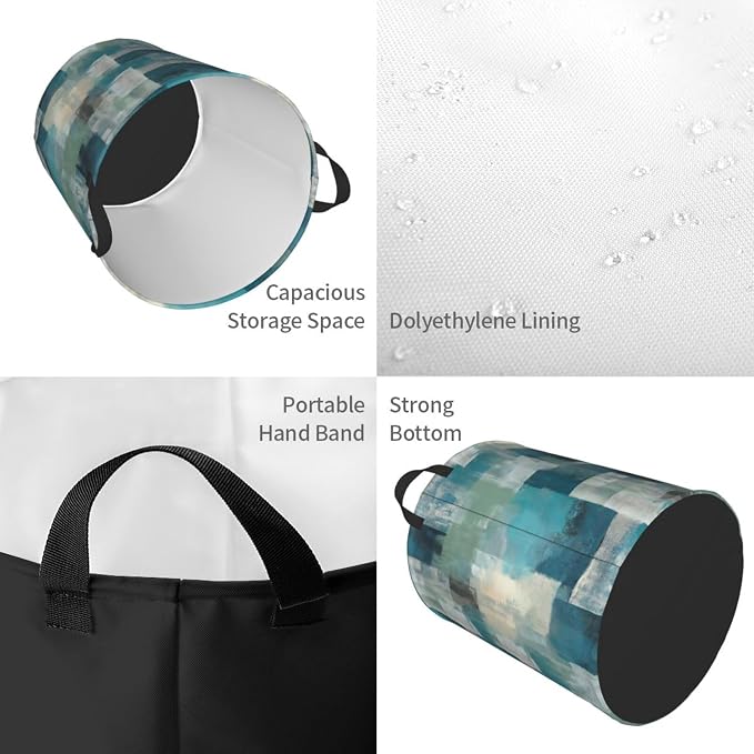 Turquoise Grey Geometric Laundry Hamper Bag - Image 3