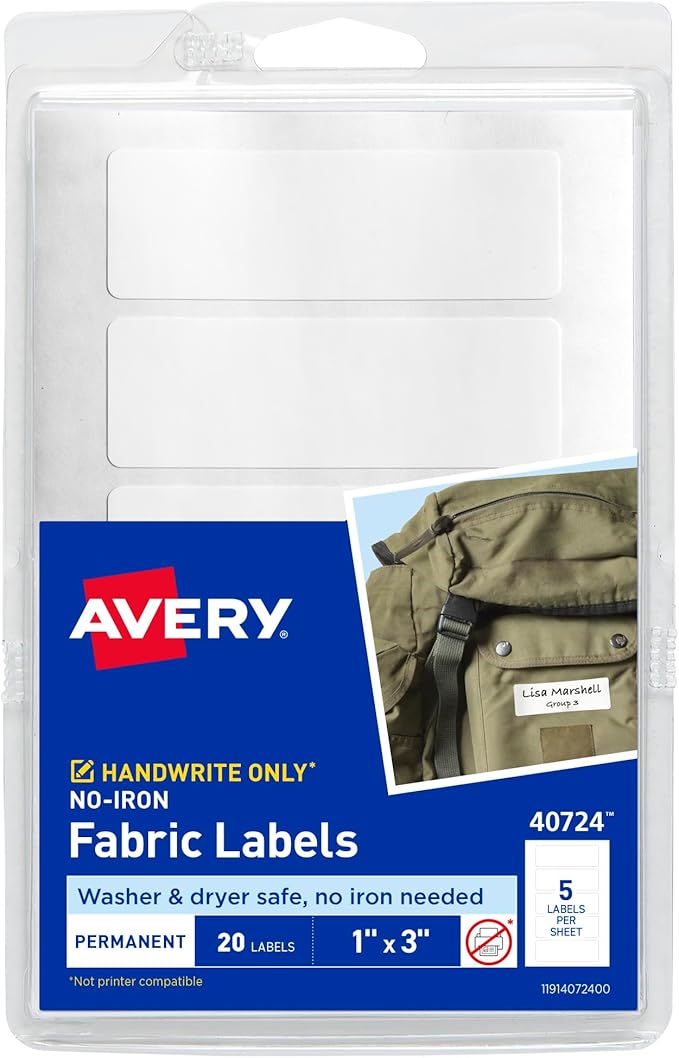 Avery No-Iron Fabric Labels, Washer and Dryer-Safe Waterproof Labels, by Avery