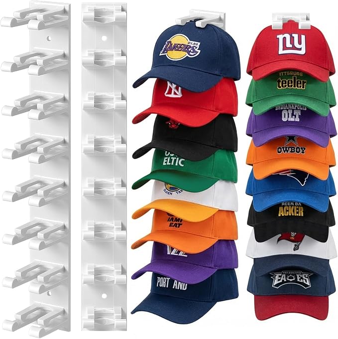 2 Pack Hat Organizer for Baseball Caps, Hat Rack for Wall Hold Up to 16 Hats by MCMUSICCOLOR