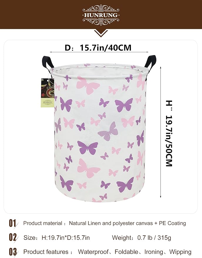 HUNRUNG Laundry Hamper, Large Canvas Fabric Lightweight Storage Basket Toy - Image 2