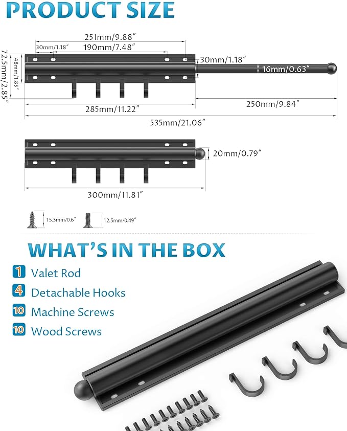 12 Inch Valet Rod for Closet Pull Out, Retractable Closet Rod for Hanging - Image 5