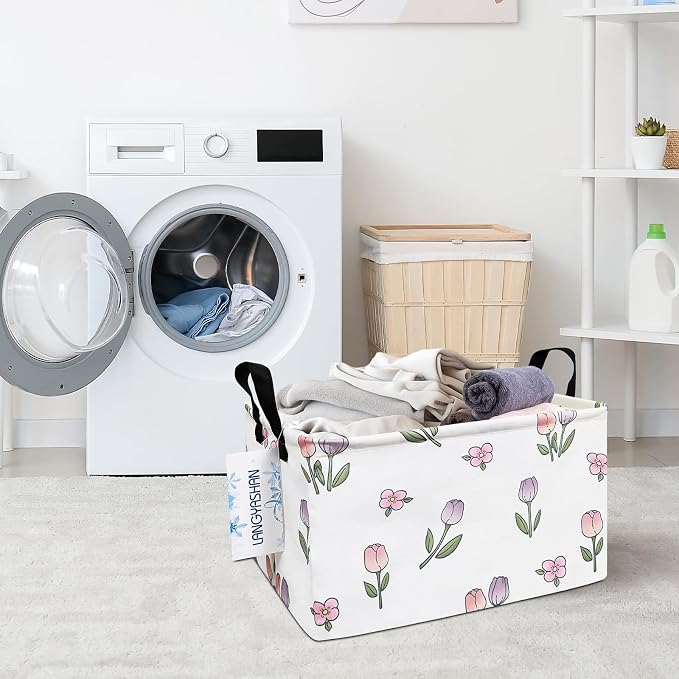 LANGYASHAN Rectangular Storage Bin Collapse Canvas Fabric Cartoon Storage Basket - Image 6