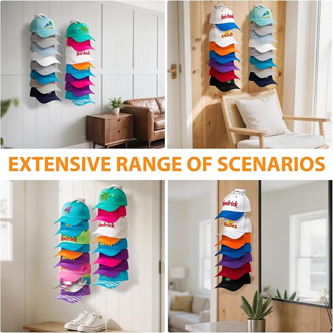 2 Pack Hat Organizer for Baseball Caps, Hat Rack for Wall Hold Up to 16 Hats - Image 5