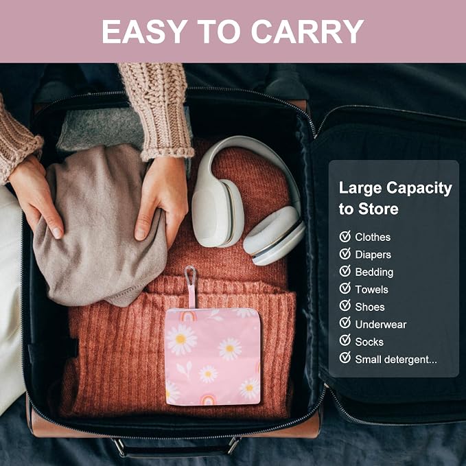 2 Pack Travel Laundry Bag with Handle and Drawstring, Expandable Foldable Dirty - Image 7