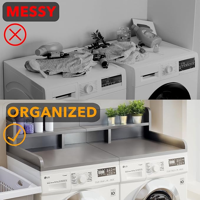 Washer Dryer Countertop With Shelf, 2-Tier Laundry Countertop with Edge Rails - Image 4