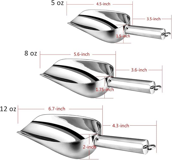 Ice Scoop, E-far Stainless Steel Kitchen Utility Scoop Set - Image 2