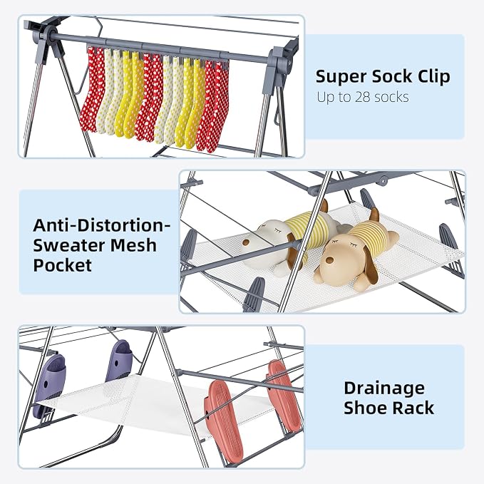 Clothes Drying Rack Foldable 2-Level Laundry Racks - Image 7