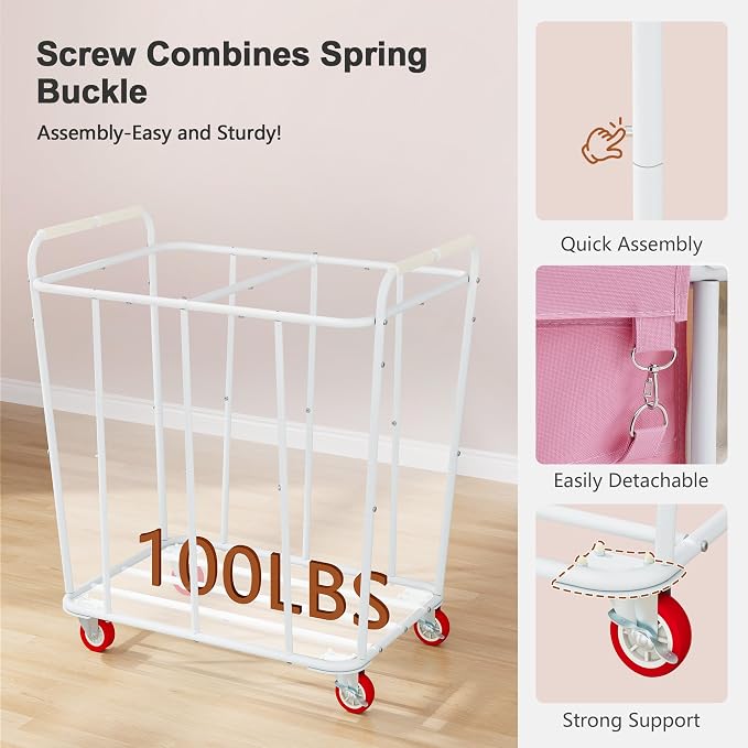 Hoctieon 2 Section Laundry Sorter Cart, 400L Rolling Hamper - Image 4