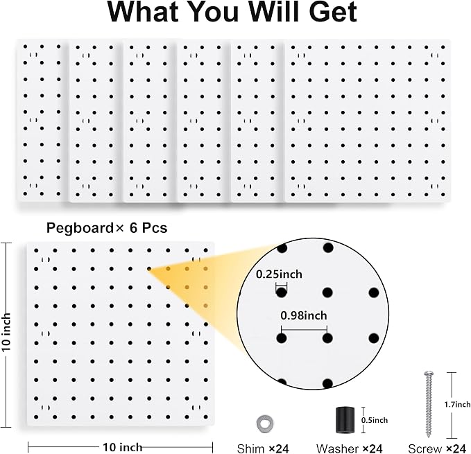 6Pcs Peg Board, Peg Board Wall Organizer Panels, ABS Pegboard - Image 3