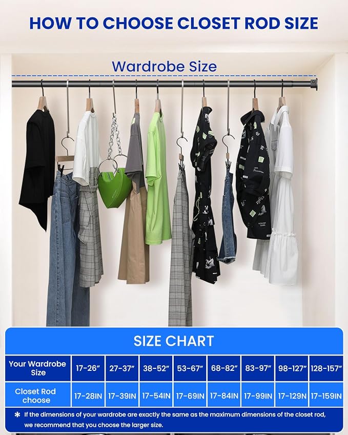 2 PACK Closet Rods for Hanging Clothes, 17 to 39 Inches Stepless Adjustable - Image 9