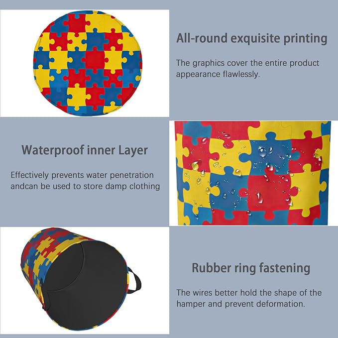 Colorful Puzzle Laundry Basket, Foldable - Image 5