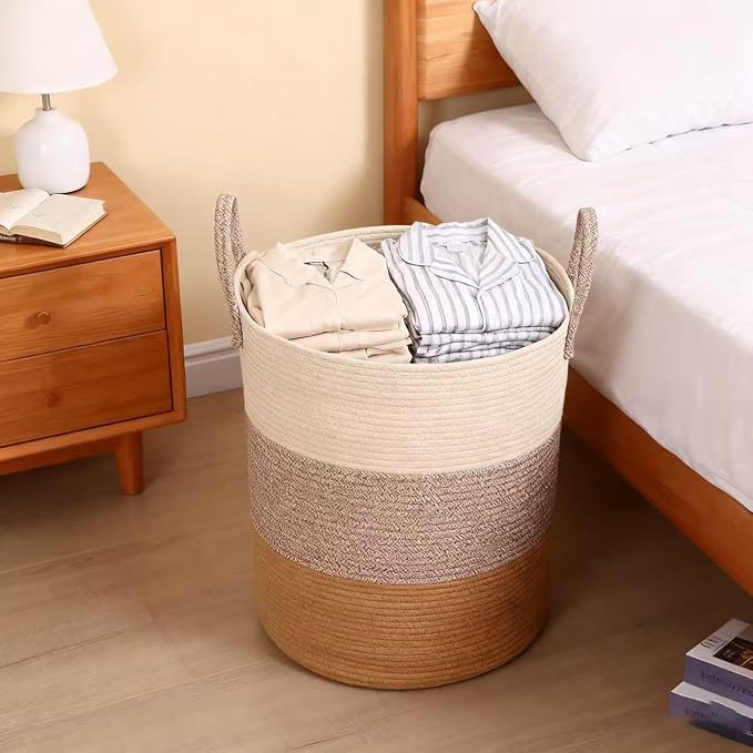 Laundry Basket, Woven Cotton Rope Laundry Hamper, 60L - Image 6