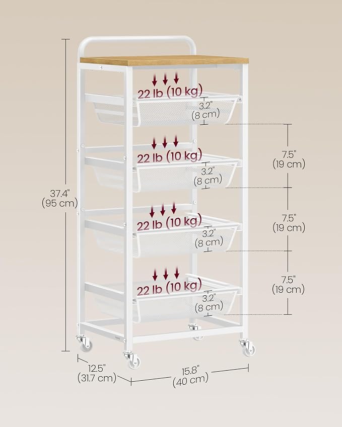 VASAGLE Storage Rolling Cart - Image 6