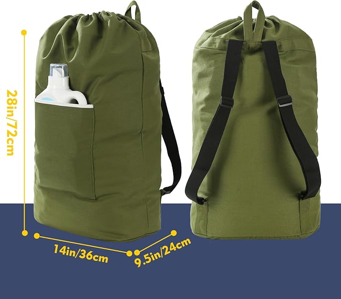 Canvas Laundry bag, Washable Laundry backpack, Adjustable Straps, Large Front - Image 2