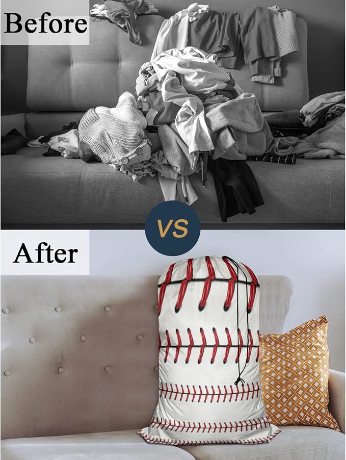 Swono 1 Pack Laundry Bag, Softball Baseball Red Lace Over White Background - Image 3