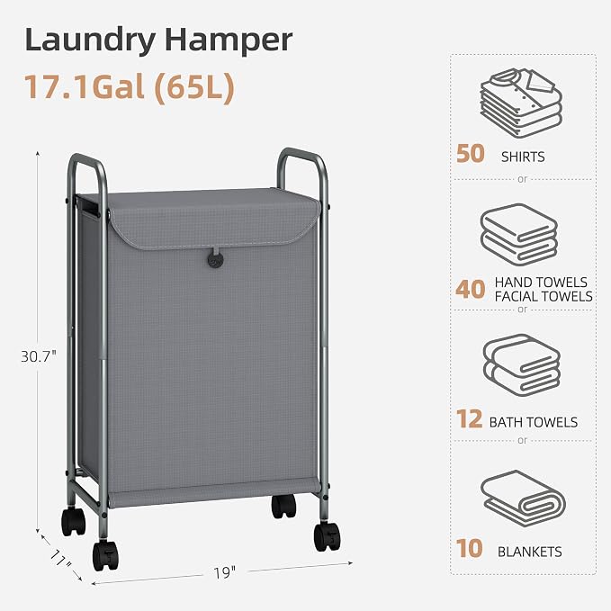 STORAGE MANIAC Rolling Laundry Hamper, Laundry Basket - Image 3