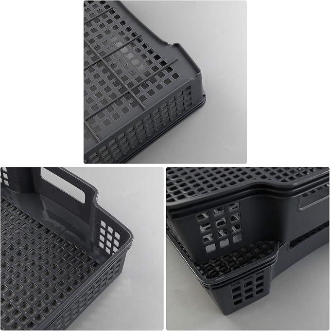 Gray Plastic Stackable Paper Storage Basket Tray, 6 Packs - Image 3