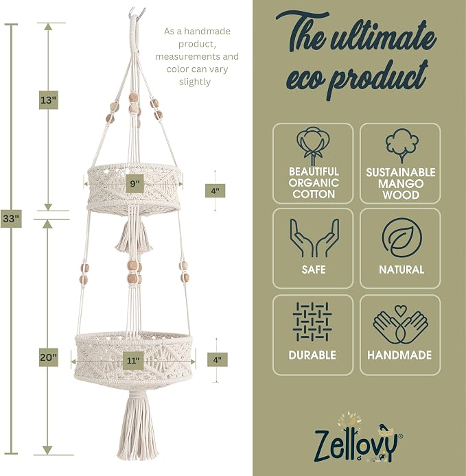 2 Tier Hanging Basket, Macrame Hanging Basket - Image 5