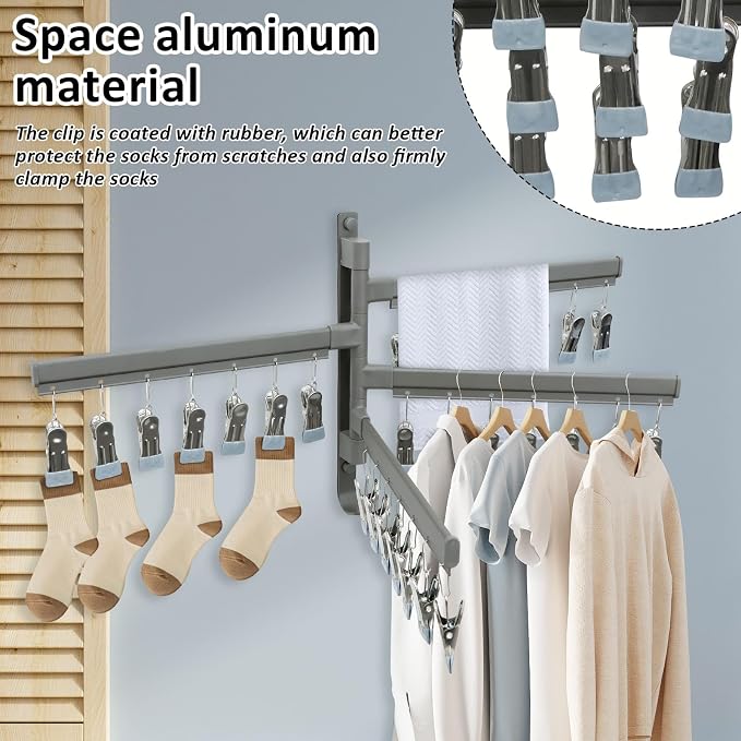 Clothes Drying Rack, Drying Rack, Wall Mounted Rotate Drying Hangers - Image 3