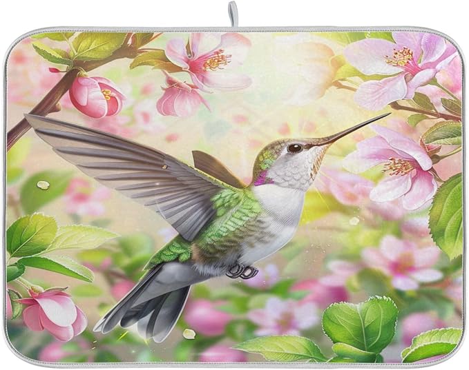 Attractive Kitchen Countertop Dish Drying Mat, Beautiful Pink Flowers by Unknown