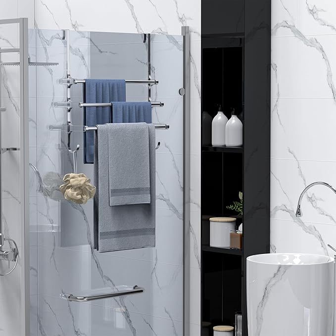 Over The Door Towel Rack, Extendable Triple Towel Storage Holder - Image 6