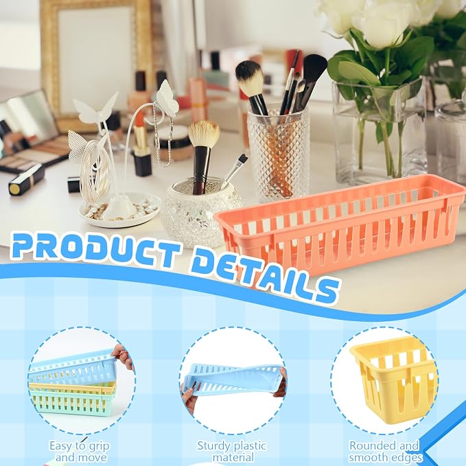 12 Pcs Morandi Slim Plastic Storage Baskets Tray 10 x 3 x 2.5 Inch Compact - Image 3