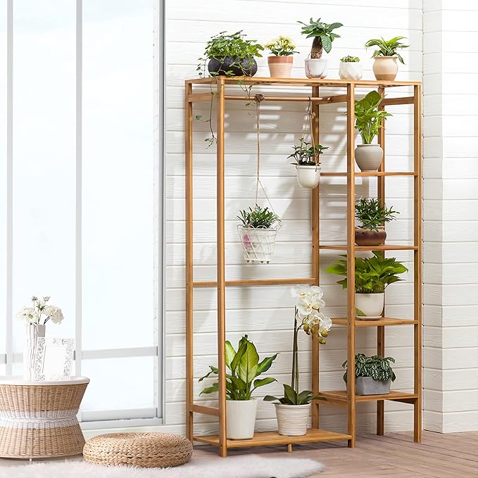 Bamboo Clothing Rack with 6 Tier Storage Shelf Multifunctional Garment - Image 3