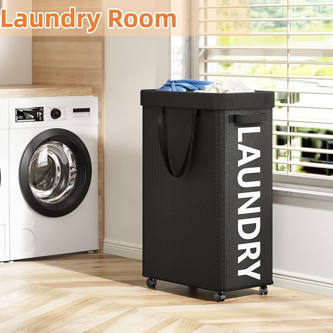 2 Pack Laundry Basket with Wheels, 90L Rolling Laundry Hamper with Wheels - Image 2