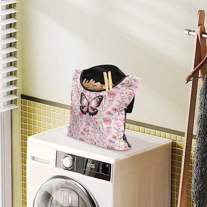 Pink Butterfly Clothespin Bag - Image 3