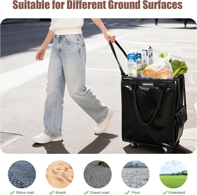 Reusable Grocery Bag on Wheels, Foldable Rolling Tote Bag - Image 6